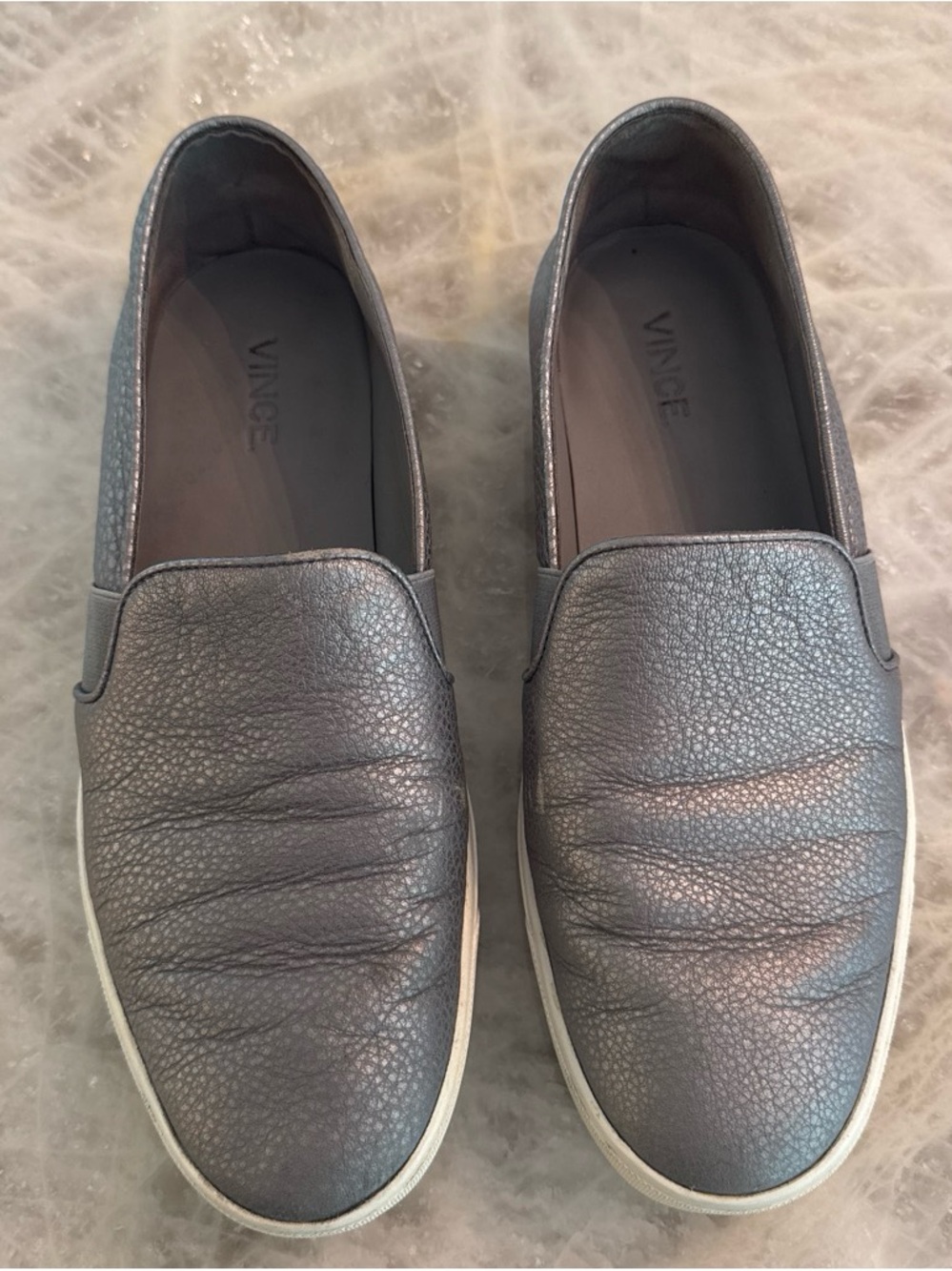 Vince Metallic Gray Leather Slip-On Loafers
